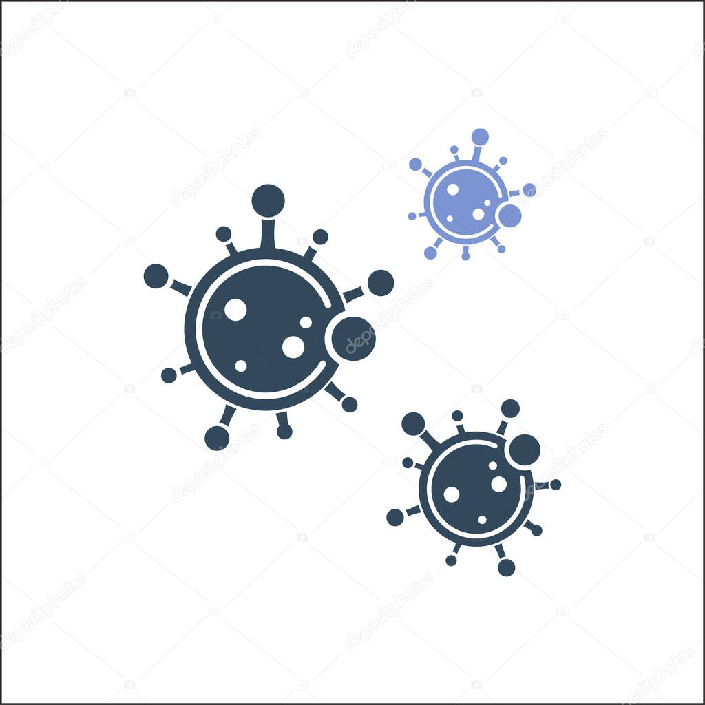 Bacteria Cell vector icon. Coronavirus bacteria, isolated on white background. Three Bacteria black icons in flat design. Vector illustration