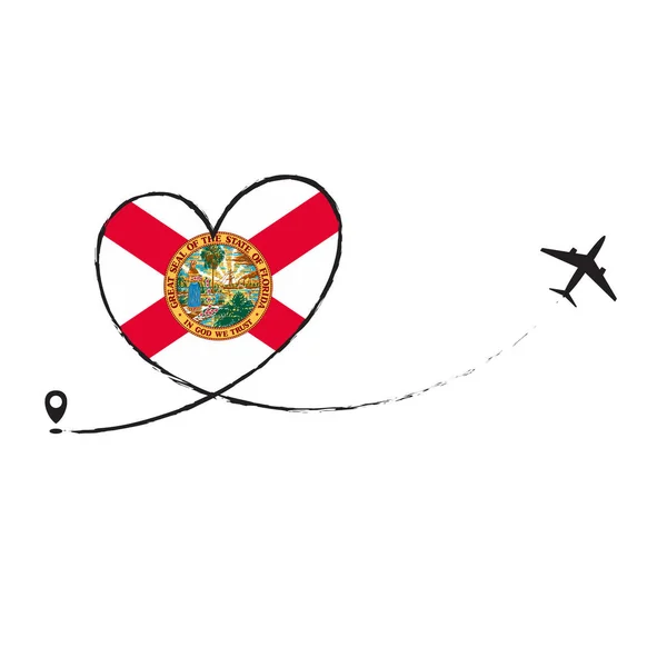 Flagge Florida Liebe Romantik Reisen Flugzeug Flugzeug Flugzeug Fliegen Jet — Stockvektor