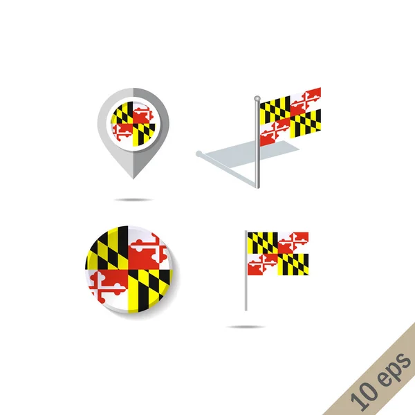 Alfileres Mapa Con Bandera Maryland Iconos Navegación — Foto de Stock