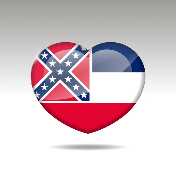 Amour Mississipi symbole de l'état. icône drapeau coeur . — Photo