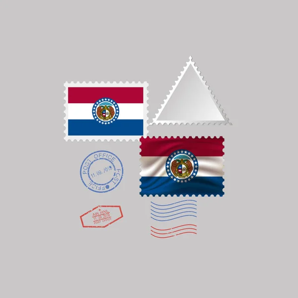 미주리 주 국기 사진 이 있는 우표. 삽화. — 스톡 사진