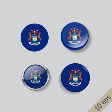 Michigan bayraklı cam düğmeler. resimleme.