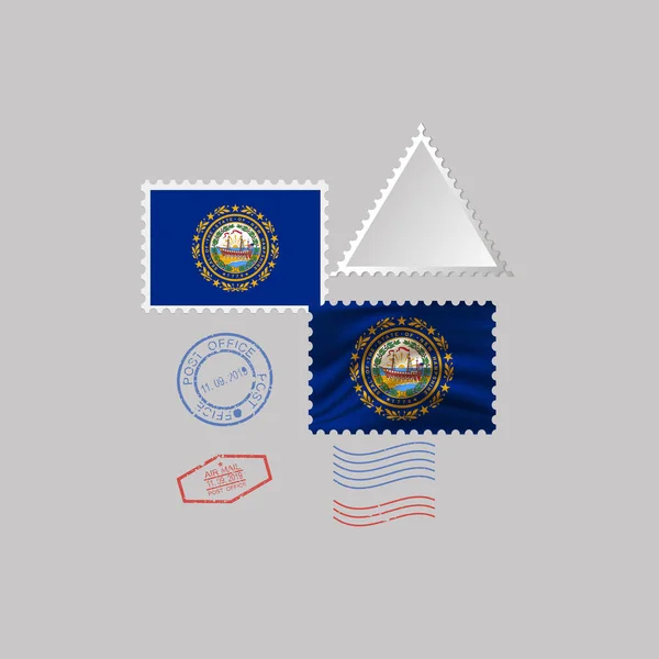 贴有新罕布什尔州国旗图案的邮票 夏威夷旗台灰色背景阴影 说明1 — 图库照片