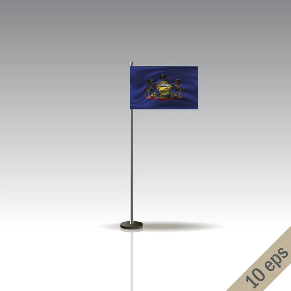 Plantilla Bandera Pensilvania Ondeando Bandera Pensilvania Sobre Poste Metálico Aislado — Foto de Stock
