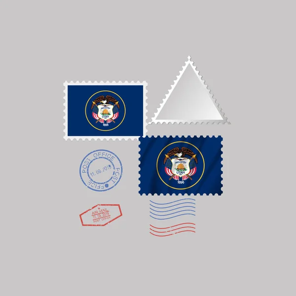 Postage Stamp Image Utah State Flag Hawaii Flag Postage Gray — Stock Photo, Image