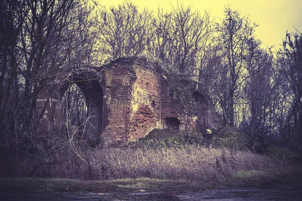 Ruinen Eines Alten Historischen Baudenkmals Aus Rotem Backstein Retro Bei — Photo