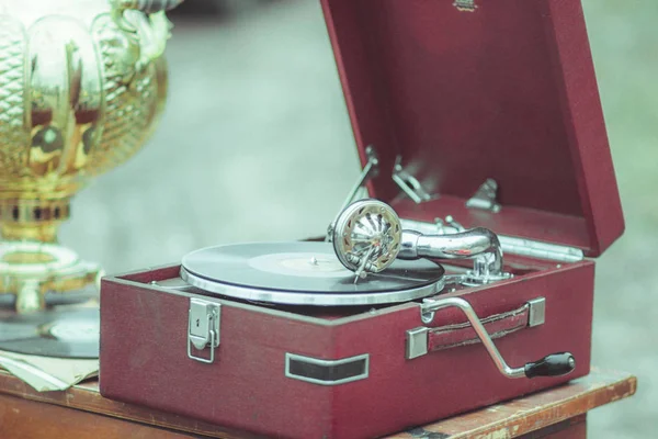 Gramofone Retrô Música Antiga Vintage Antigo Para Música Gravação — Fotografia de Stock