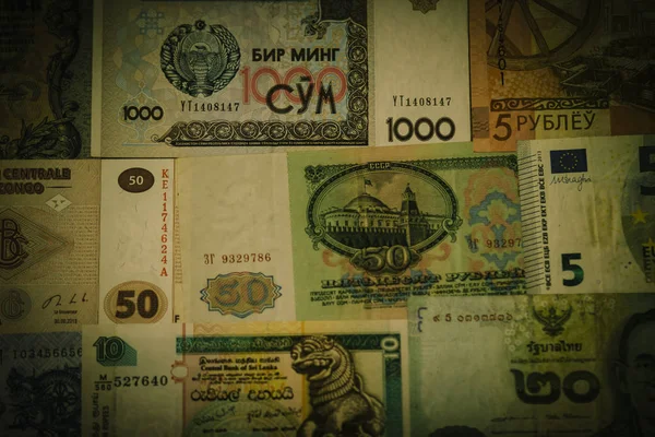 Verzameling Van Papieren Bankbiljetten Uit Verschillende Landen — Stockfoto