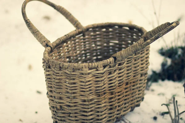 Wicker vine peasant grocery vintage retro basket for wild berries and mushrooms