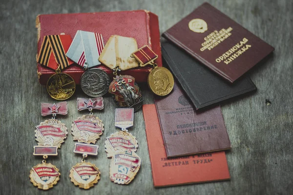 Medalhas Encomendas Prêmios Por Trabalho Vitória — Fotografia de Stock