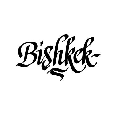 Büyük harf Bishkek tipografi kelime el yazısı modern el yazısı metin harfleri. Logo, marka ya da çıkartma olarak kullanılabilir.