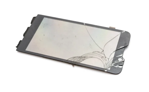 Trasig skärm för en smart telefon på en vit bakgrund — Stockfoto