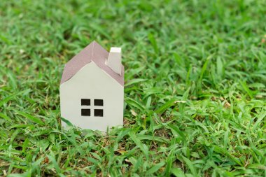 Yeşil çimenlerin üzerinde bir ev modeli