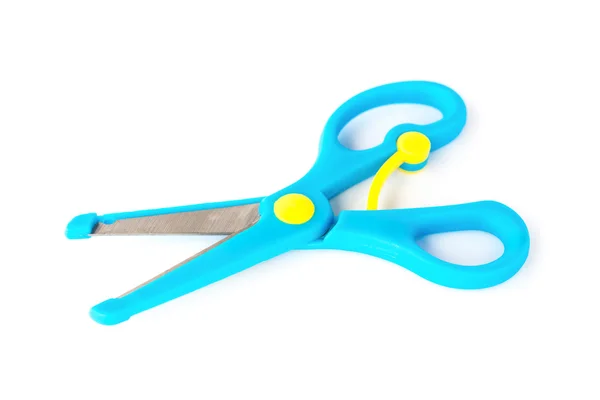 Modrá řemeslníci nůžky pro děti na bílém pozadí — Stock fotografie