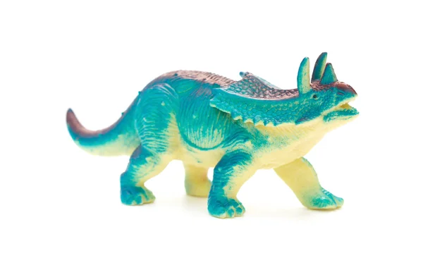 在白色背景上侧视图蓝色 Pentaceratops 玩具 — 图库照片