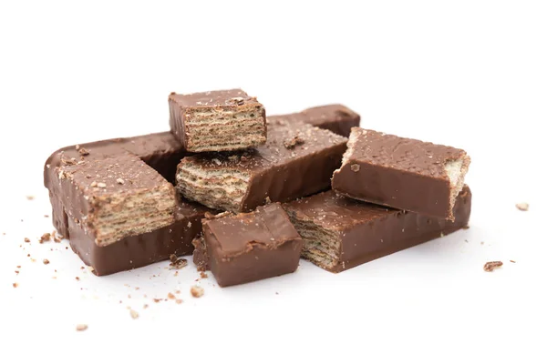 Chocolate wafer blocks on a white background — Stock Photo, Image