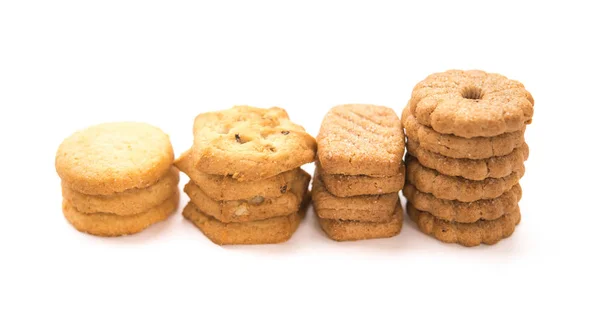 Άποψη πλευρά διαφορετικό γλυκό cookies σε λευκό φόντο — Φωτογραφία Αρχείου