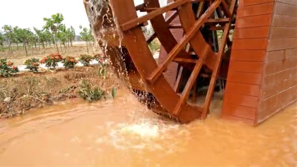 Rueda de agua de madera de trabajo 4K — Vídeo de stock