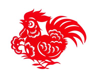 Kırmızı düz kağıt üzerine beyaz bir sembolü olarak, Çin yeni yılı, horoz 2017 kesilmiş