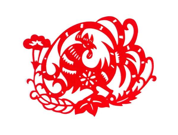 Roter, flacher Papierschnitt auf Weiß als Symbol für das chinesische Neujahr des Hahns 2017 — Stockfoto