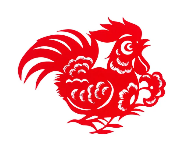 Червоний плоский паперу вирізати на білому як символ з китайський новий рік півня 2017 — стокове фото