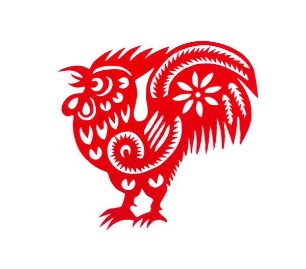Corte de papel liso vermelho no branco como um símbolo do Ano Novo Chinês do Galo 2017 — Fotografia de Stock