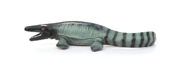 Sidovy Mosasaurus leksak med skugga på vit bakgrund — Stockfoto
