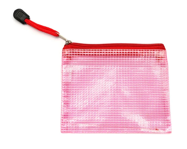Red reinforced plastic bag with zip on white background — Stock Photo, Image