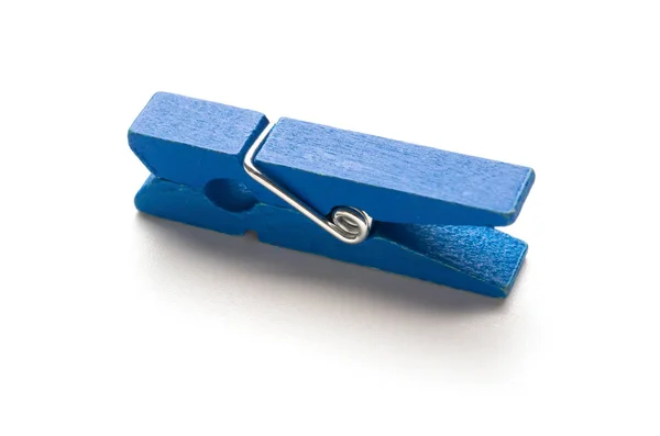 Blue wooden clothespin on a white background — Stock Photo, Image