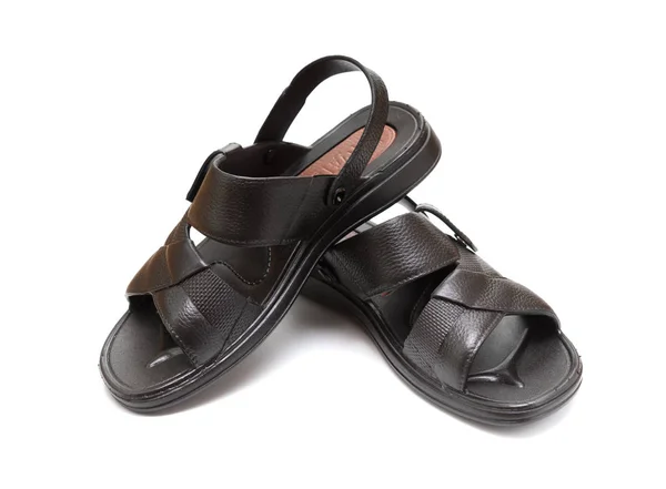 Par svart fritid sandal på vit bakgrund — Stockfoto