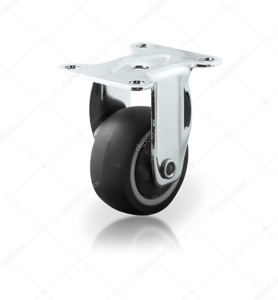 chrome plated industrial steel caster on a white background