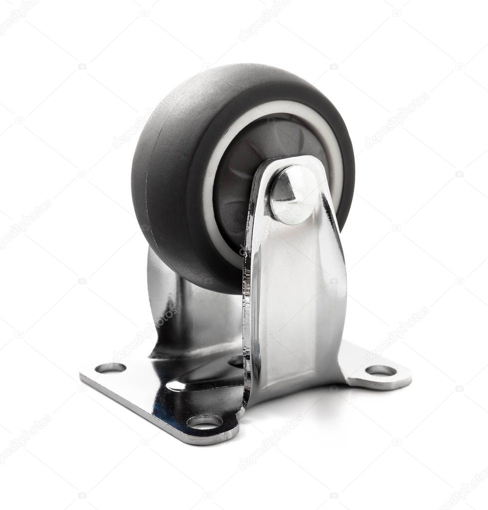 chrome plated industrial steel caster on a white background with clipping path