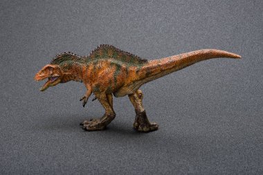 karanlık bir arka plan üzerinde gölgeli yan görünümü acrocanthosaurus oyuncak