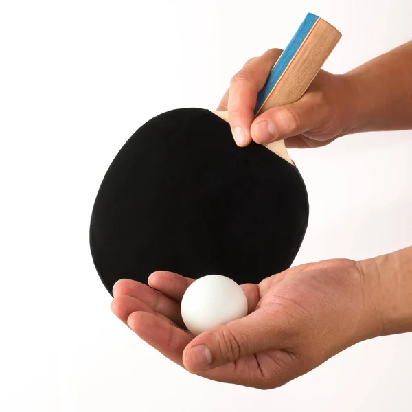 Muž chtěl sloužit pingpong míč — Stock fotografie