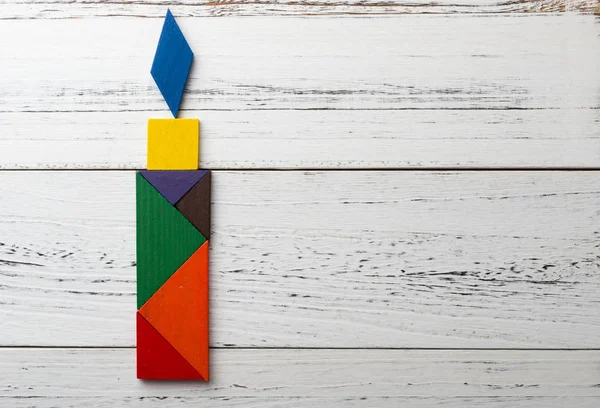 Tangram de madera en forma de vela con espacio para copiar — Foto de Stock