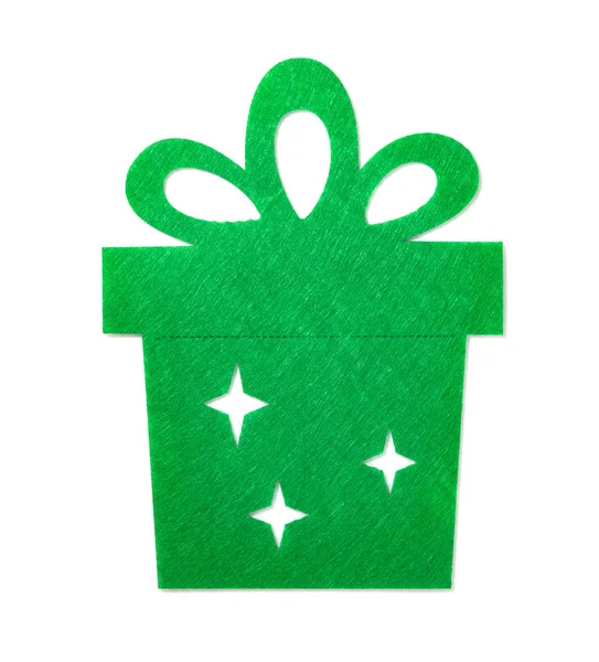 Decoración de Navidad de una caja de regalo plana verde en blanco — Foto de Stock