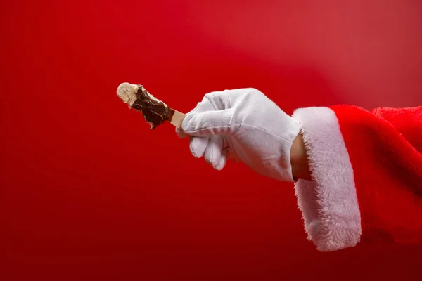 Santa Claus Holding Chocolate Flavor Ice Cream Last Bit — Stock Photo, Image