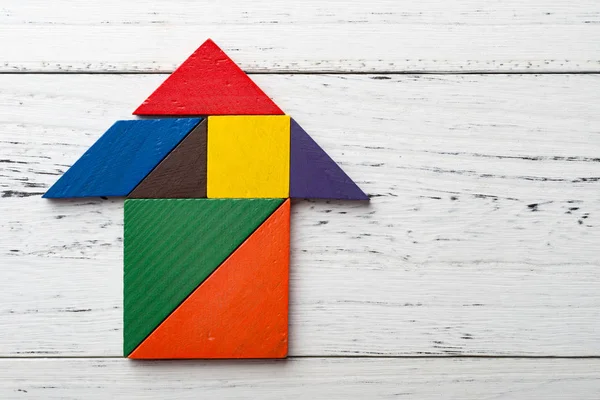 Wooden Tangram House Shape — Stock Photo, Image