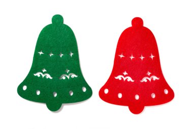 Noel dekorasyon, beyaz üzerine kırmızı ve yeşil düz çan