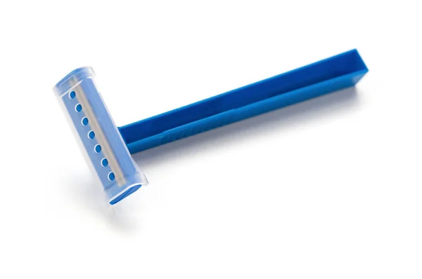 Vista Superior Azul Afeitadora Desechable Sobre Fondo Blanco — Foto de Stock