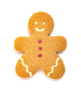 Zencefilli kurabiye adam beyaz zemin üzerinde bir güler yüz ile