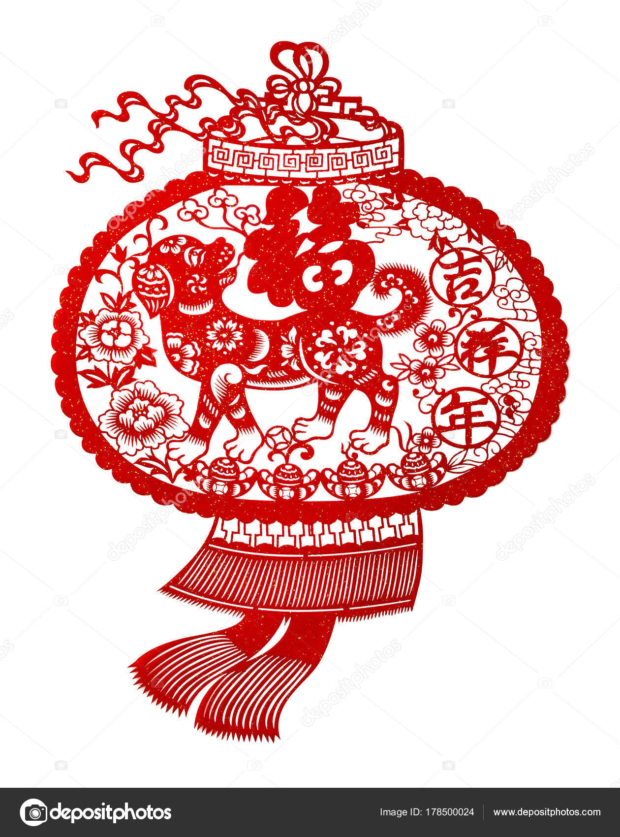 red flat paper cut white symbol chinese new year dog stock photo