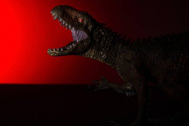 Carcharodontosaurus baş ve arka plan üzerinde kırmızı ışık spot ışık ile