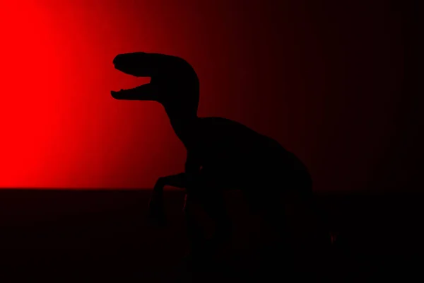 Velociraptor Skugga Med Rött Ljus Mörkret — Stockfoto