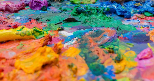 Bright Oil Paint Palette Close — Stock Photo, Image