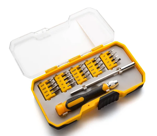 Interchangeable Screwdriver Set Different Types Metal Steel Heads Bits Clipping — Stock Photo, Image