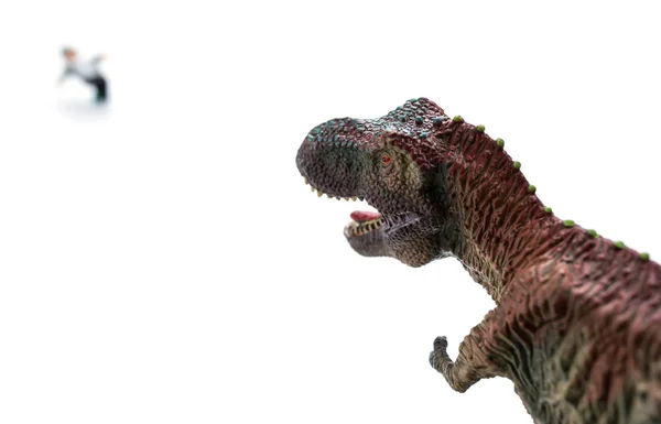 Tyrannosaurus Jagt Ein Laufendes Volk Auf Weißem Grund — Stockfoto
