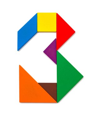 bir 3 numaralı beyaz şeklinde ahşap tangram