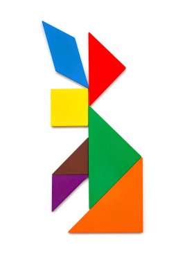Beyaz bir tavşan gibi şeklinde ahşap tangram