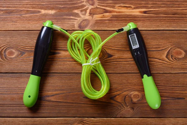 Top View Green Skipping Rope Digital Counter — Stock Photo, Image